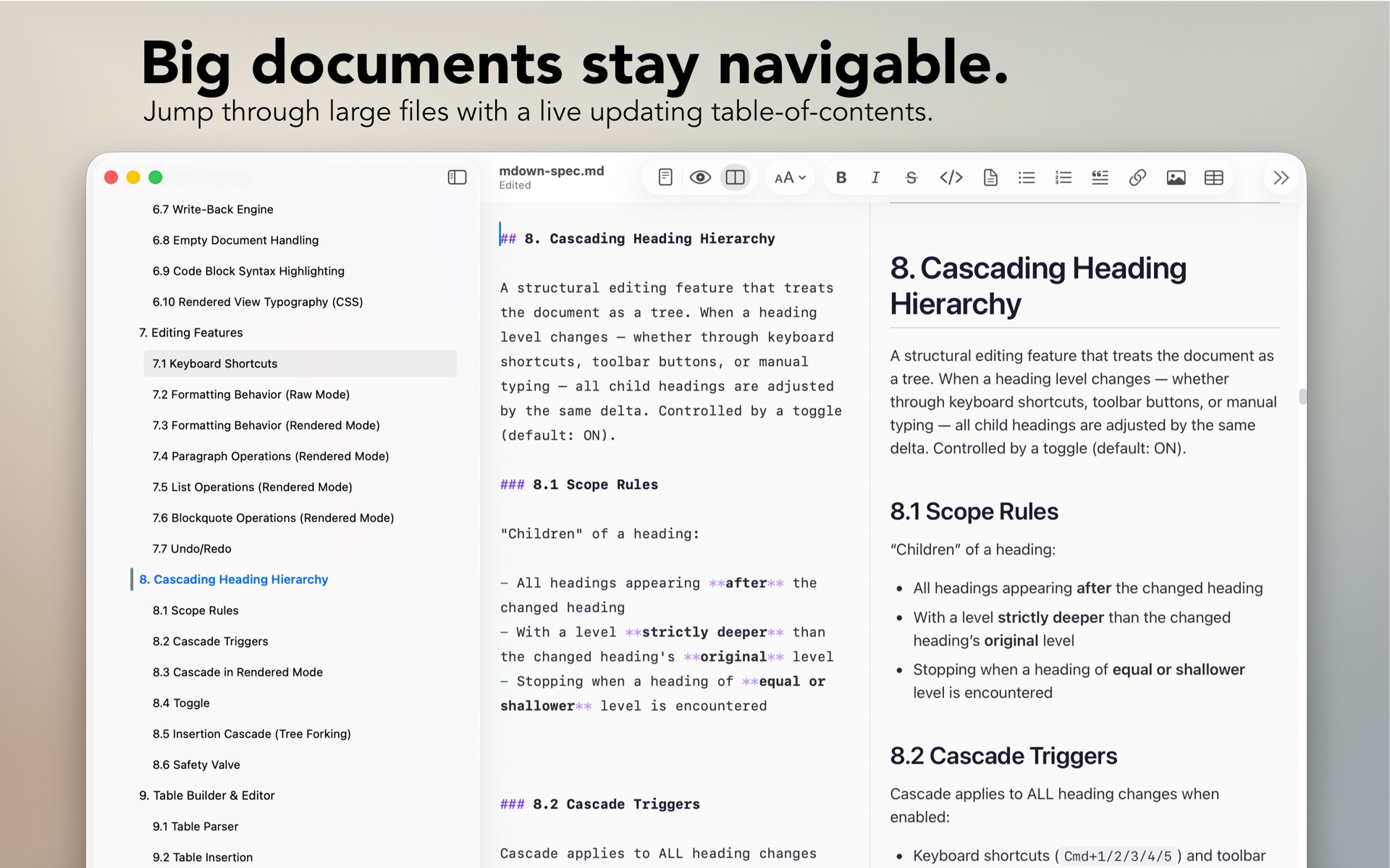 Big documents stay navigable.